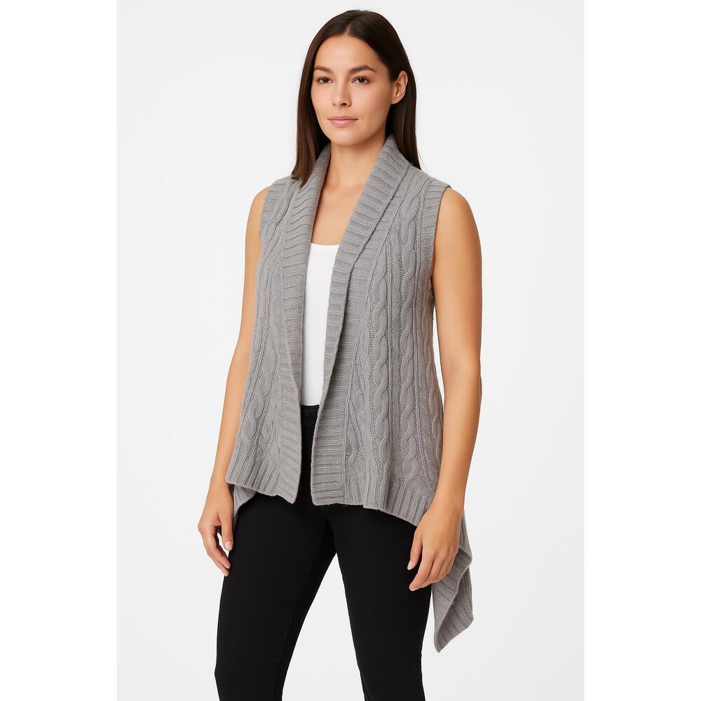 LOFT Gray Cable Knit Open Front Sleeveless Cardigan Womens Medium